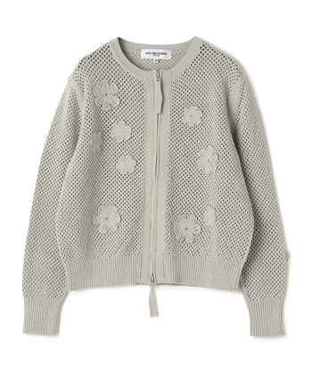 クロシェフラワー付ニットカーディガン(ライトグレー-9号)