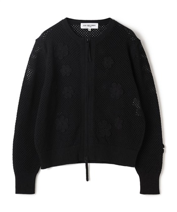 クロシェフラワー付ニットカーディガン(ブラック-9号)