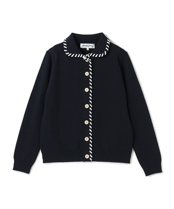丸襟ステッチニットカーディガン(ネイビー-9号)