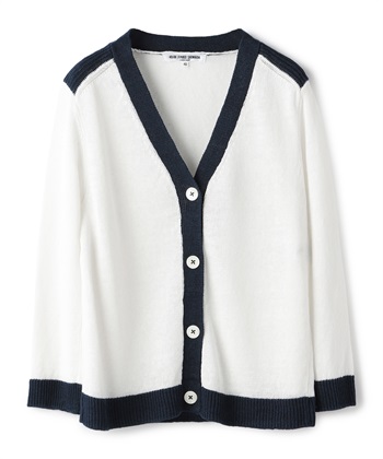 リネンニットカーディガン(オフホワイト×ネイビー-9号)
