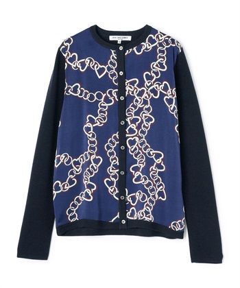 【CHRISTMAS SALE】ハートチェーン切替ニットカーディガン(ネイビー-9号)