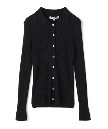 衿付きリブニットカーディガン(ブラック-9号)