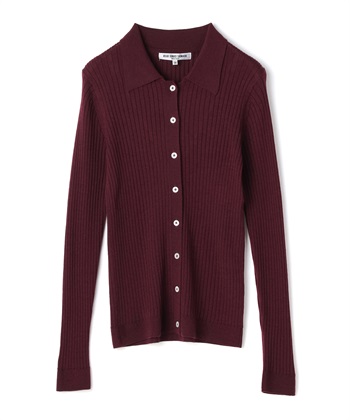 衿付きリブニットカーディガン(ボルドー-9号)
