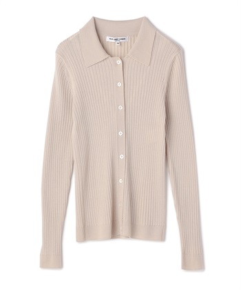 衿付きリブニットカーディガン(ベージュ-9号)