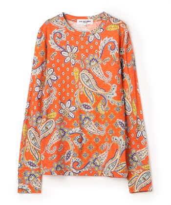 ペーズリープリント丸首カットソー(コーラル-9号)