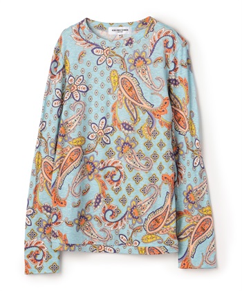 ペーズリープリント丸首カットソー(ブルー-9号)