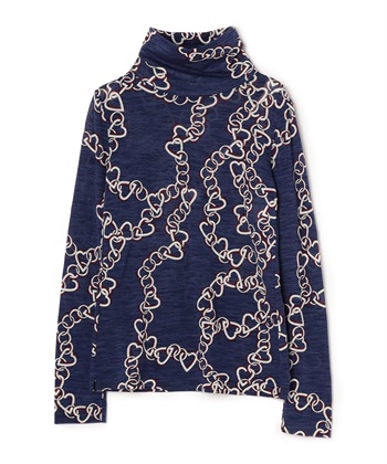 ハートチェーンプリントハイネックカットソー(ネイビー-9号)