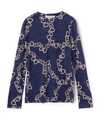 【TIME SALE】ハートチェーンプリントクルーネックカットソー(ネイビー-9号)