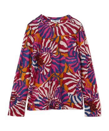 幾何学柄クルーネックカットソー(レッド-9号)