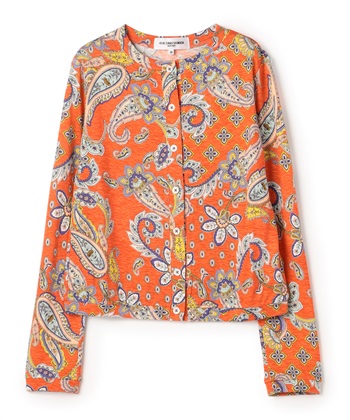 ペーズリープリント丸首カーディガン(コーラル-9号)