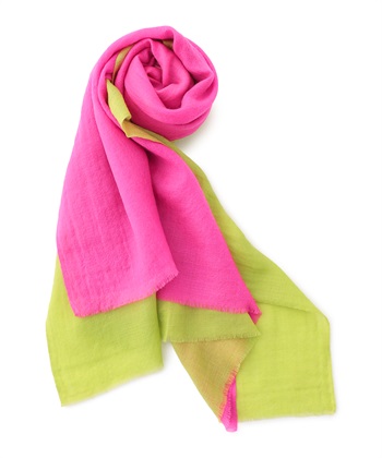グラデーションストール(ローズピンク×グリーン-フリー)