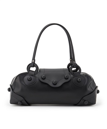 横長シルエットフラップハンドバッグ(ブラック-フリー)