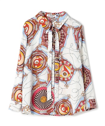 ラウンドプリントブラウス(オフホワイト-9号)