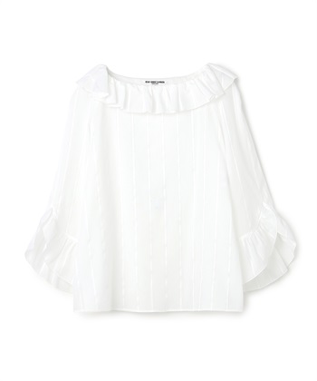 ストライプ柄フリル衿ブラウス(ホワイト-9号)
