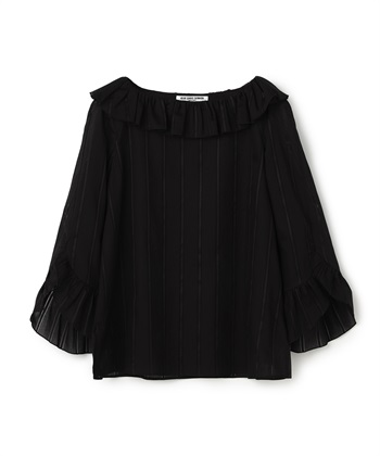 ストライプ柄フリル衿ブラウス(ブラック-9号)