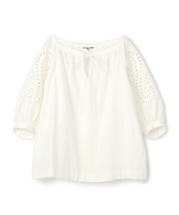 刺繍入りシャンブレープルオーバーブラウス(オフホワイト-9号)