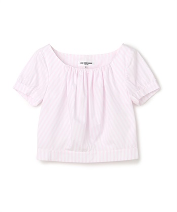 ストライプ柄半袖プルオーバーブラウス(ピンク-9号)