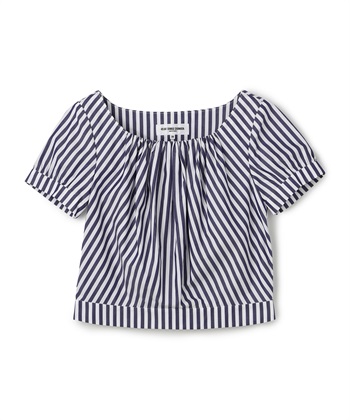 ストライプ柄半袖プルオーバーブラウス(ネイビー-9号)