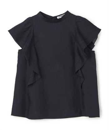 【TIME SALE】ラッフルフリル付きリネンブラウス(ネイビー-9号)