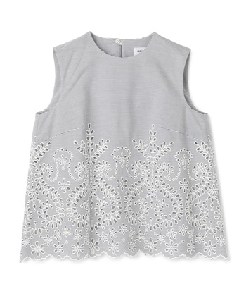 刺しゅう入りボーダー柄ノースリーブブラウス(ブラック-9号)