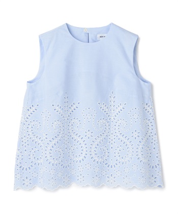 刺しゅう入りボーダー柄ノースリーブブラウス(サックス-9号)