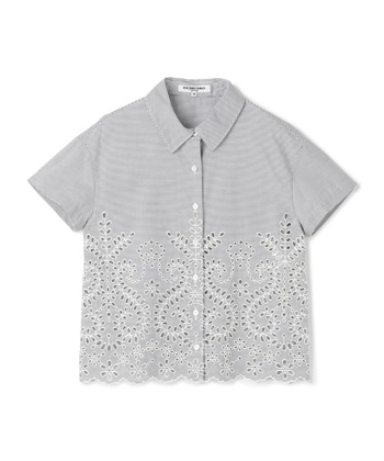 カットワーク刺繍ボーダー柄シャツ(ブラック-9号)