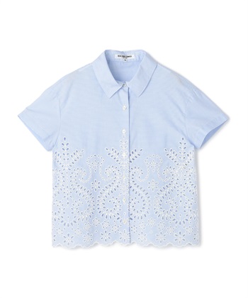 カットワーク刺繍ボーダー柄シャツ(サックス-9号)