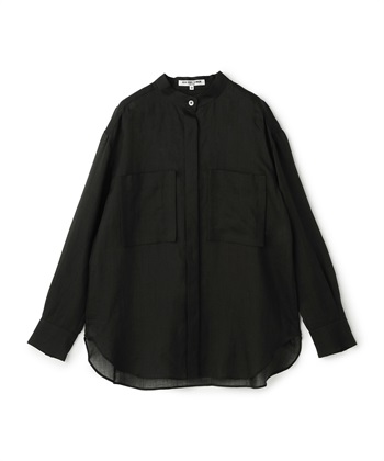 パットポケットバンドカラーシャツ(ブラック-9号)