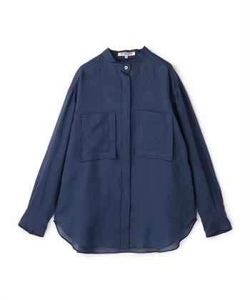 パットポケットバンドカラーシャツ(ネイビー-9号)