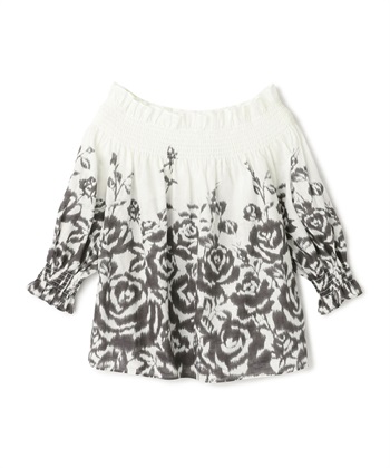 フラワー柄シャーリングブラウス(チャコール-9号)