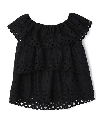 カットワークレースノースリーブブラウス(ブラック-9号)