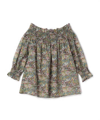 リバティ柄キャンディ袖ブラウス(グリーン-9号)