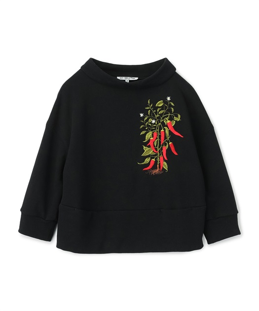 唐辛子刺繍入りプルオーバースエットトップス