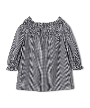 キャンディ袖コットンブラウス(ブラックギンガムチェック-9号)