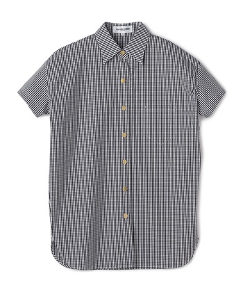金釦コットン半袖シャツ(ブラックギンガムチェック-9号)