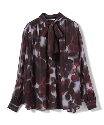 ペイントフラワーボウタイブラウス(ボルドー-9号)