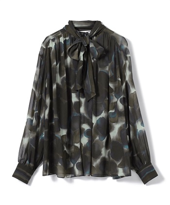 ペイントフラワーボウタイブラウス(エメラルドグリーン-9号)