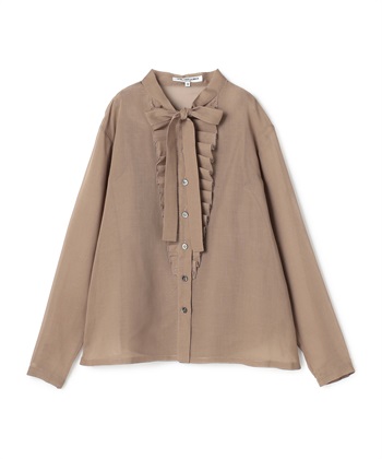 スパンボイルフリル付きリボンタイブラウス(モカ-9号)