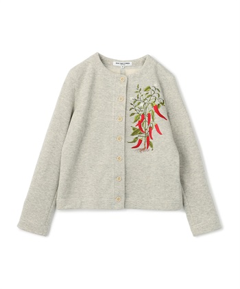 唐辛子刺繍入りスエットカーディガン(ライトグレー-9号)