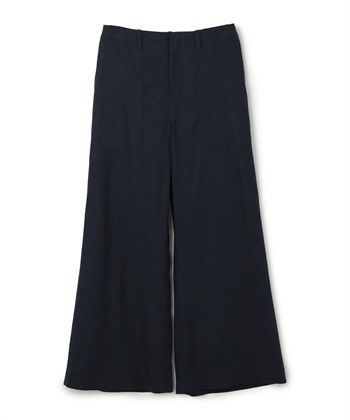 麻×レーヨン混ワイドパンツ(ネイビー-9号)
