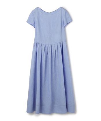 半袖ロング丈リネンワンピース(サックス-9号)