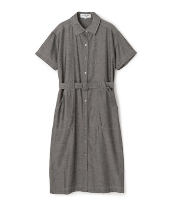 【TIME SALE】ベルト付き半袖シャツワンピース(チャコール-9号)