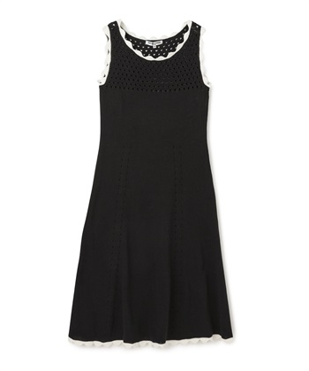 透かし柄×スカラップニットワンピース(ブラック-9号)
