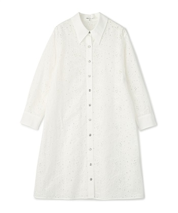 カットワーク刺繍入りシャツワンピース(オフホワイト-9号)