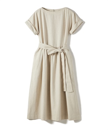 リネン混ロング丈ワンピース(ベージュ-9号)