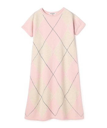 アーガイル柄半袖ニットワンピース(ピンク-9号)