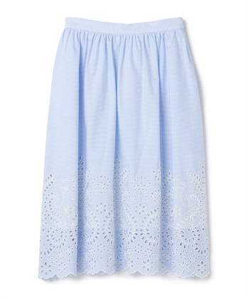 【BLACK FRIDAY】カットワーク刺繍ボーダー柄スカート(サックス-9号)