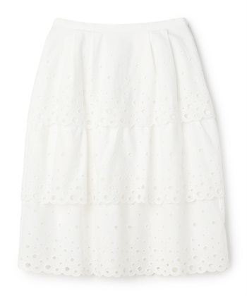【BLACK FRIDAY】カットワークレースティアードスカート(オフホワイト-9号)