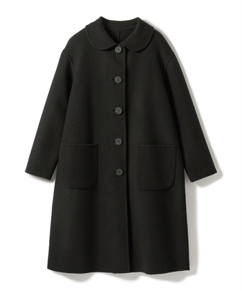 丸衿ウール混ロング丈コート(ブラック-9号)