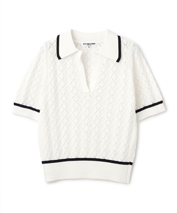 レース編みVネックニット(オフホワイト-9号)